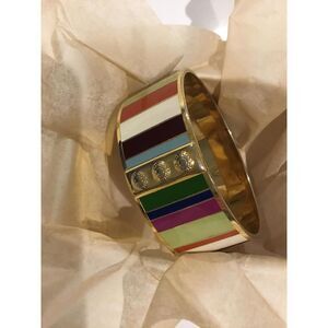 Coach Legacy Gold-tone Stripe Enamel Bangle Cuff Bracelet in Coach Box